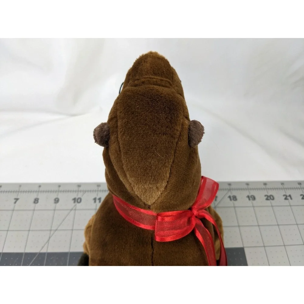 K&M Intl Brown Seal Plush Red Ribbon 13.5 Inch Long‎ 2005 Stuffed Animal Toy